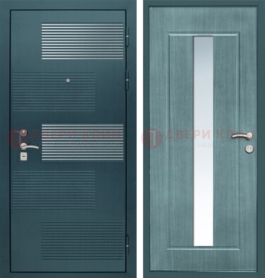 Входная дверь с зеркальной вставкой внутри с голубым МДФ с зеркалом ДЗ-71 в Уфе