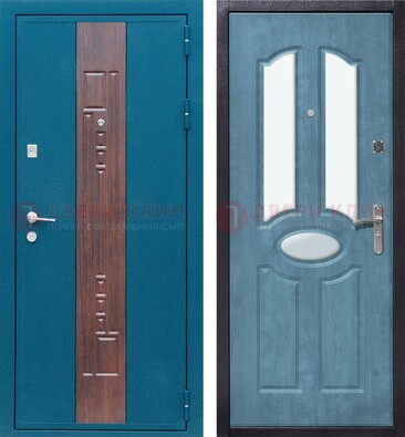 Голубая металлическая дверь МДФ с тремя зеркальными вставками ДЗ-78 в Уфе