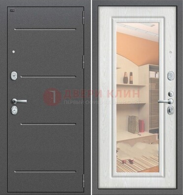 Серая металлическая дверь с зеркалом ДЗ-7 в Уфе