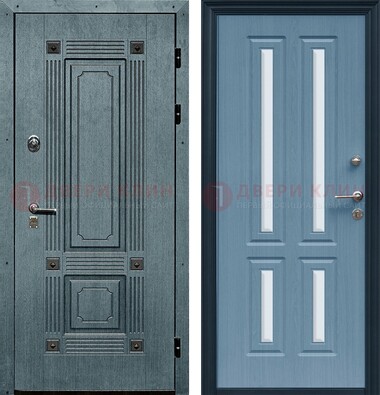 Голубая филенчатая дверь с МДФ и зеркальными вставками внутри ДЗ-80 в Уфе