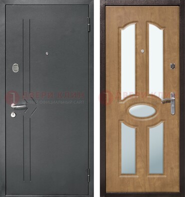 Железная серая дверь с порошковым напылением и МДФ с зеркалом ДЗ-90 в Уфе