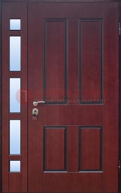 Красная входная полуторная дверь со стеклом ПЛ-10 в Уфе