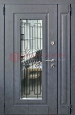 Серая стальная дверь Винорит со стеклом и ковкой ПЛ-29 в Уфе