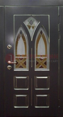 Чёрная железная дверь с МДФ и витражом ВЖ-27 в Уфе
