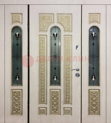Светлая железная дверь с МДФ и витражом ВЖ-34 в Уфе